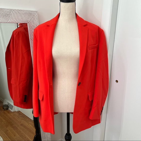 🌅 NWT French Connection Boyfriend Jacket, Adisa Sundae Oversized Blazer Red - Picture 9 of 12